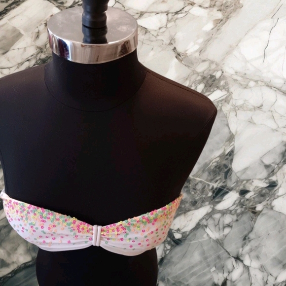 Victoria Secret Women's Large Rainbow Sequin Pushup Tie Bikini Top - Picture 3 of 7